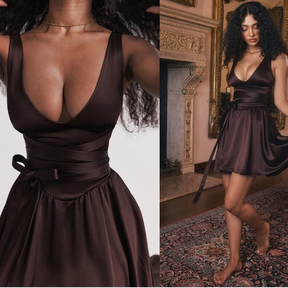 HOUSE OF CB 'Shiema' Rich Brown Mini Dress NWOT - Picture 5 of 8